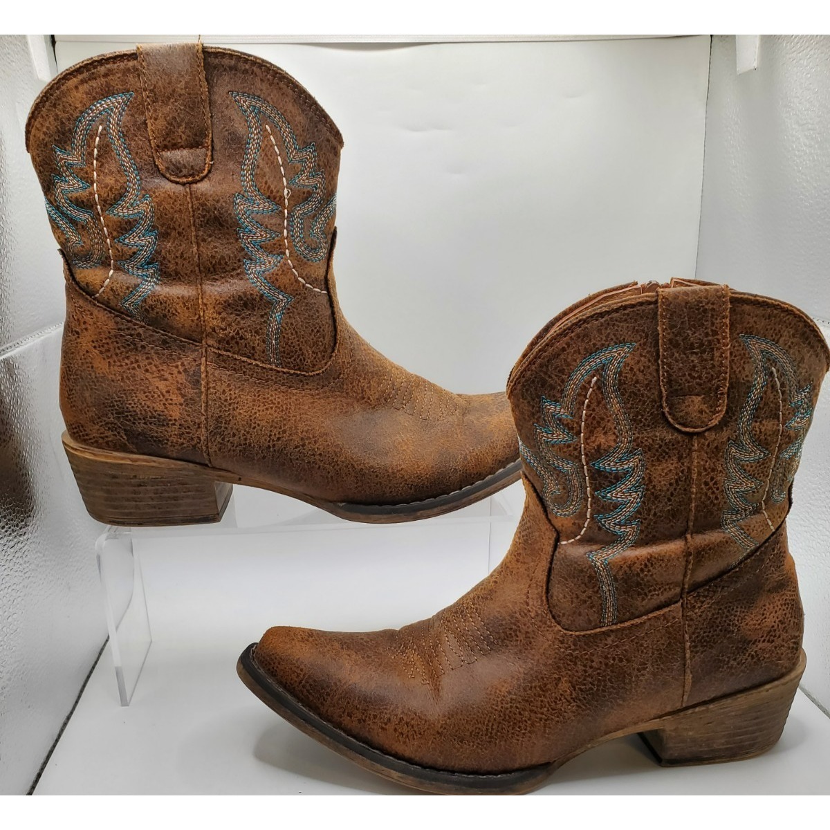 Roper Women's Vintage Western Booties Size 8.5 Snip Toe Side Zip